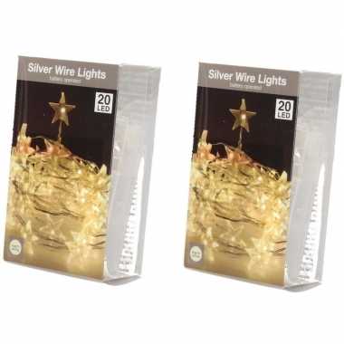 2x ster verlichting zilverdraad op batterij warm wit 20 lampjes