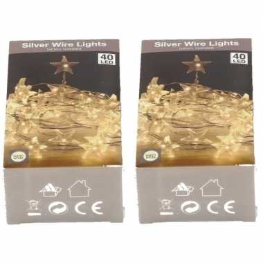 2x ster verlichting zilverdraad op batterij warm wit 40 lampjes