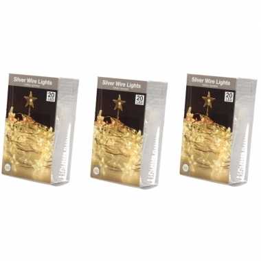 3x ster verlichting zilverdraad op batterij warm wit 20 lampjes