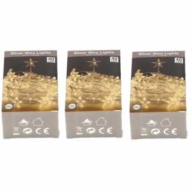 3x ster verlichting zilverdraad op batterij warm wit 40 lampjes