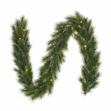 Groene dennenslinger/dennen guirlande met kerstverlichting 25 x 270 cm 150 tips