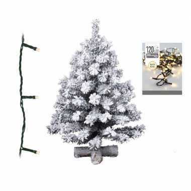 Kunst kerstboom met sneeuw 90 cm inclusief warm witte kerstverlichting