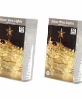 2x ster verlichting zilverdraad op batterij warm wit 20 lampjes
