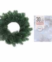 Dennenkrans deurkrans 35 cm inclusief helder witte kerstverlichting