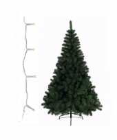 Groene kunst kerstboom 210 cm inclusief warm witte kerstverlichting