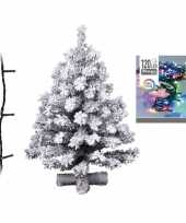 Kunst kerstboom met sneeuw 90 cm inclusief helder witte kerstverlichting